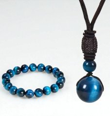 Tygří oko modré - Set náramku a přívěsku