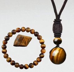 Tygří oko zlaté - Set náramku a přívěsku