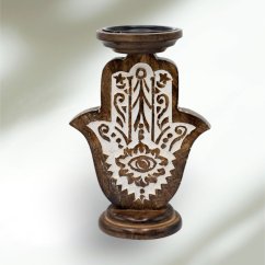 Svícen z mangového dřeva - Hamsa